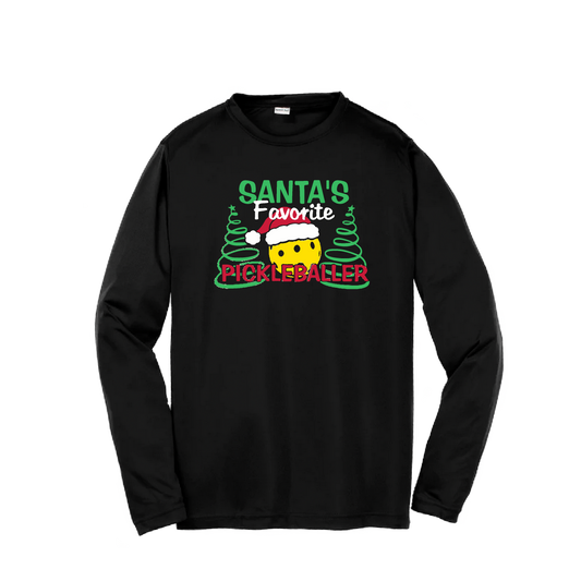 Santa's Favorite Pickleballer | Youth Long Sleeve Pickleball Shirts | 100% Polyester