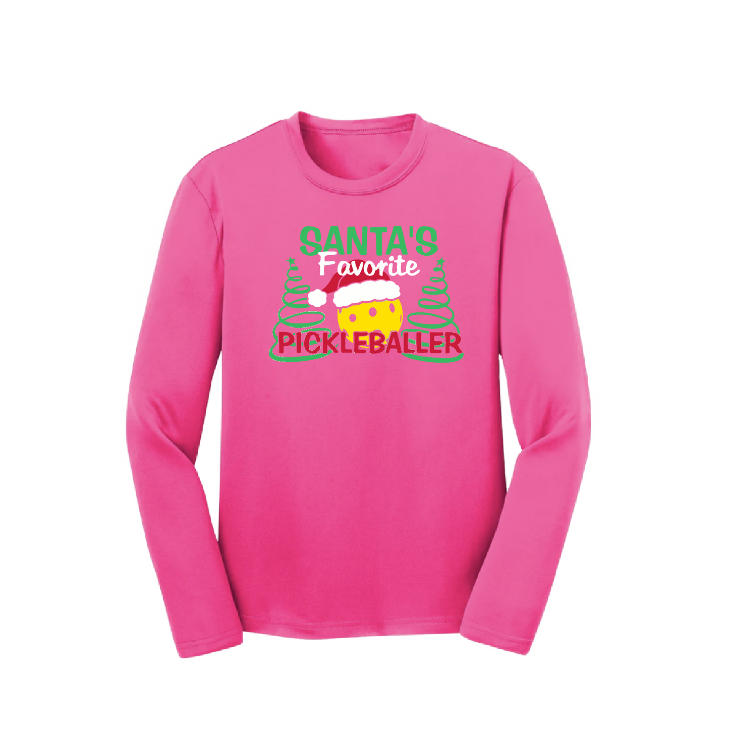 Santa's Favorite Pickleballer | Youth Long Sleeve Pickleball Shirts | 100% Polyester