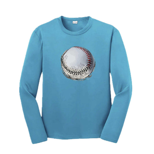 Baseball Sketched | Youth Long Sleeve Baseball Performance T-Shirts | 100% Polyester