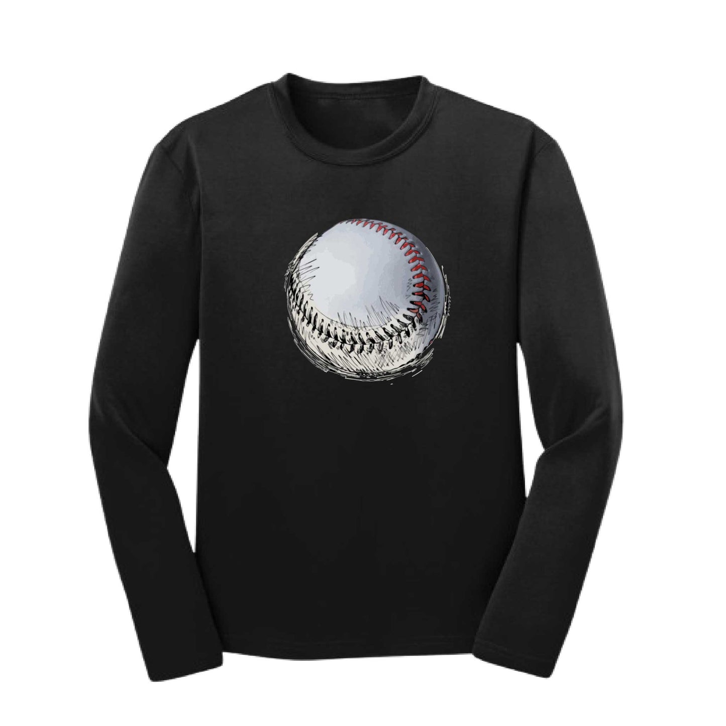 Baseball Sketched | Youth Long Sleeve Baseball Performance T-Shirts | 100% Polyester