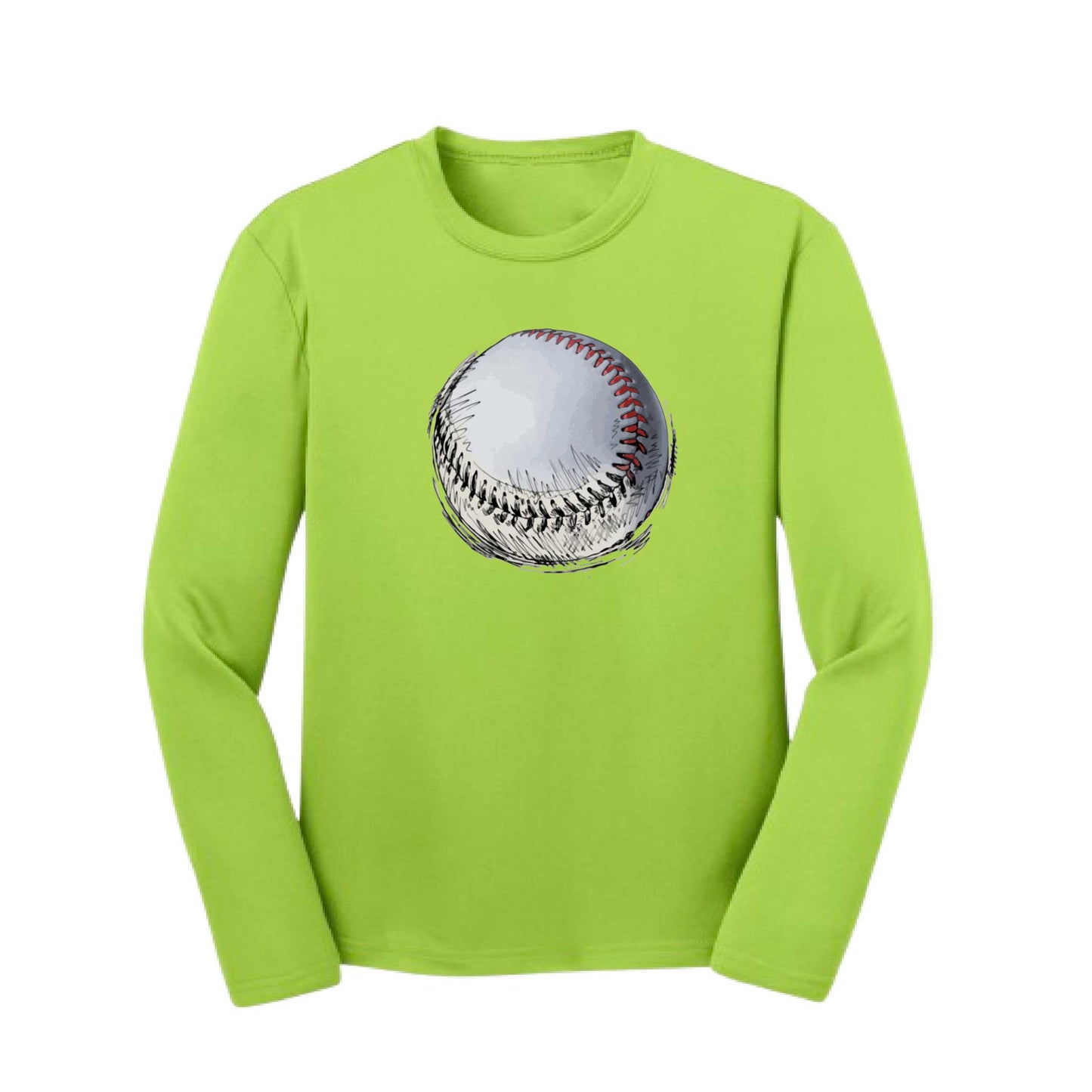 Baseball Sketched | Youth Long Sleeve Baseball Performance T-Shirts | 100% Polyester