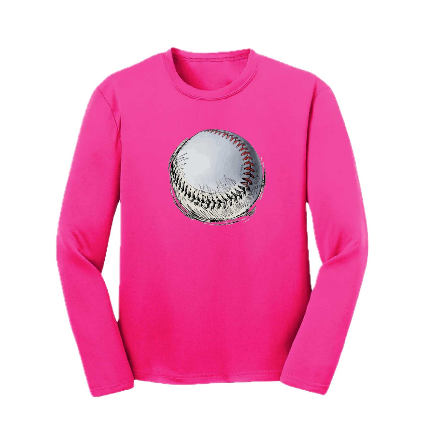 Baseball Sketched | Youth Long Sleeve Baseball Performance T-Shirts | 100% Polyester