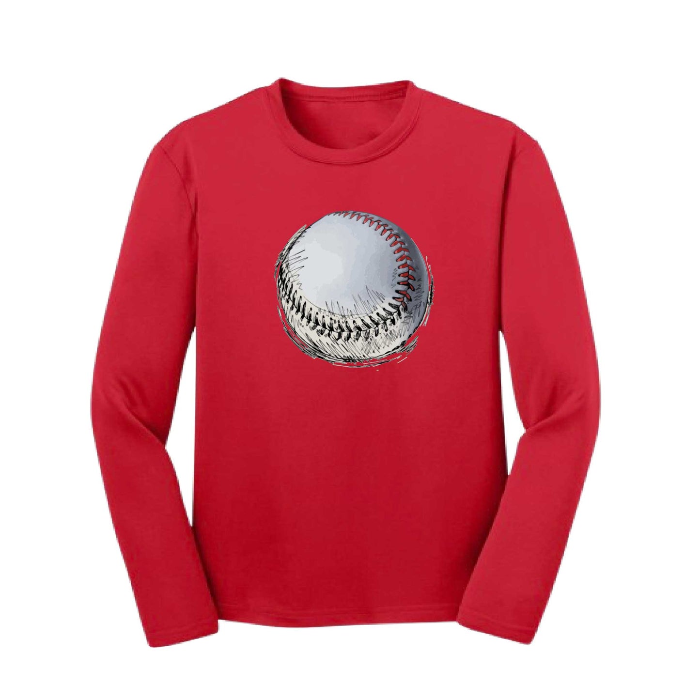 Baseball Sketched | Youth Long Sleeve Baseball Performance T-Shirts | 100% Polyester