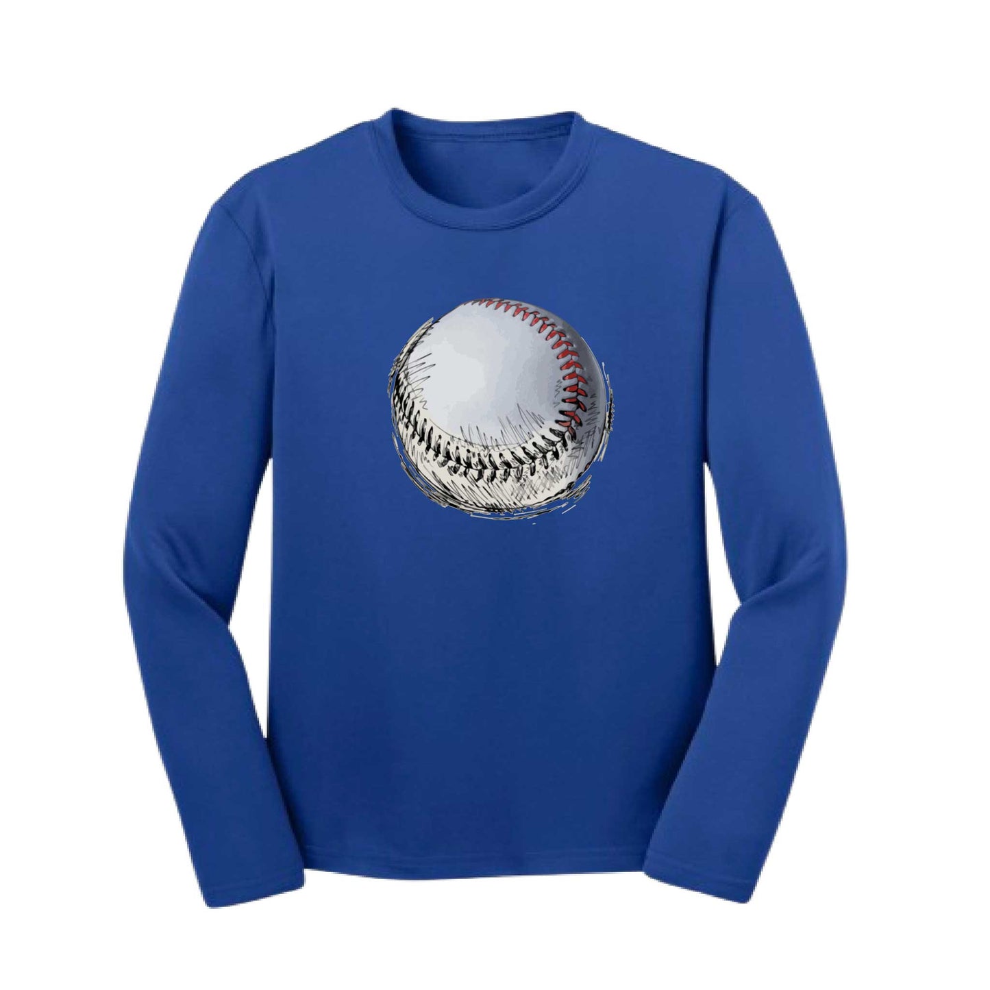 Baseball Sketched | Youth Long Sleeve Baseball Performance T-Shirts | 100% Polyester