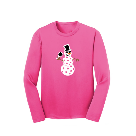 Snowman | Youth Long Sleeve Pickleball Shirts | 100% Polyester