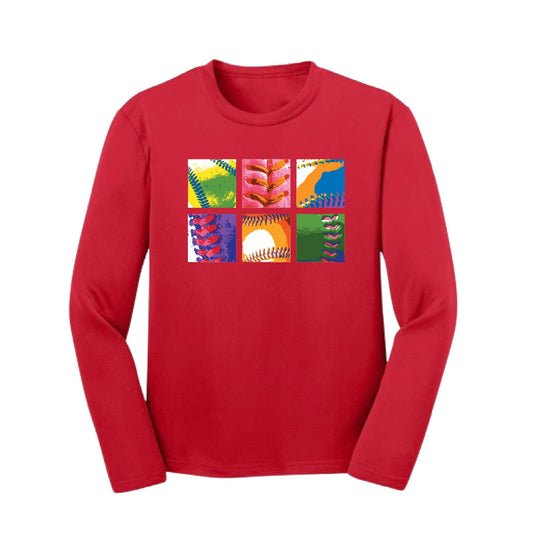 Baseball Squares | Youth Long Sleeve Baseball Performance T-Shirts | 100% Polyester
