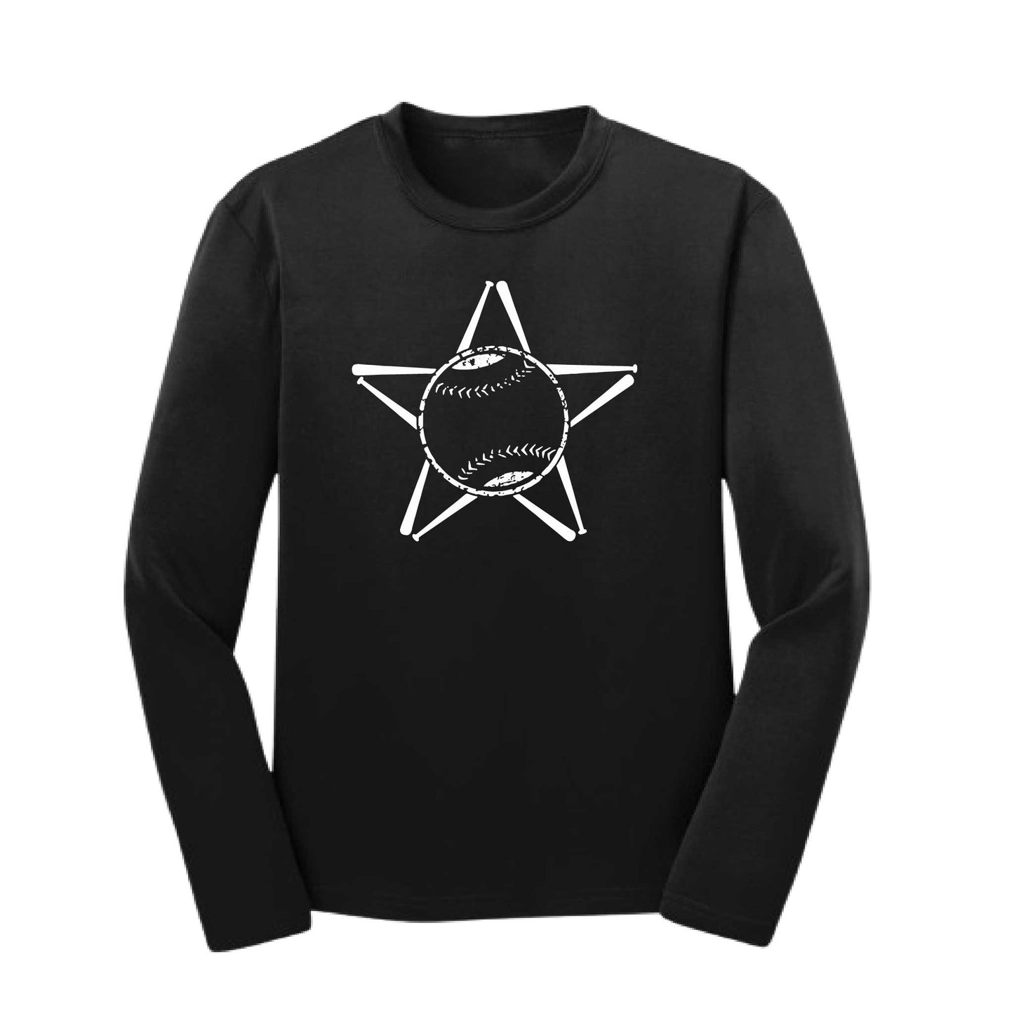 Baseball Star | Youth Long Sleeve Baseball Performance T-Shirts | 100% Polyester