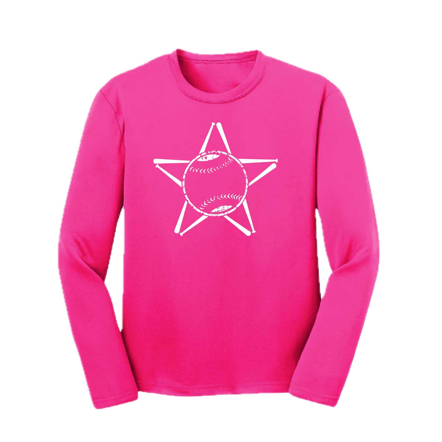 Baseball Star | Youth Long Sleeve Baseball Performance T-Shirts | 100% Polyester