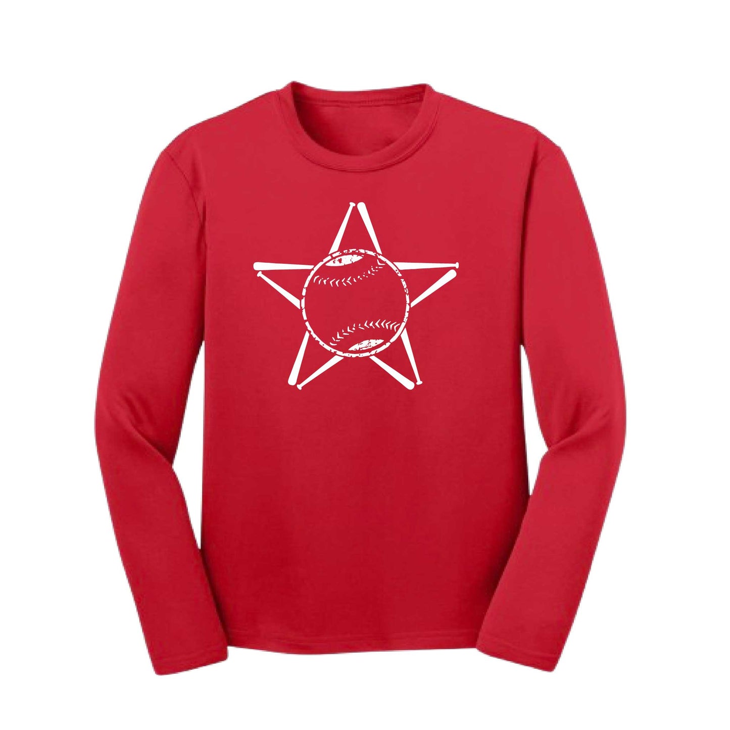 Baseball Star | Youth Long Sleeve Baseball Performance T-Shirts | 100% Polyester