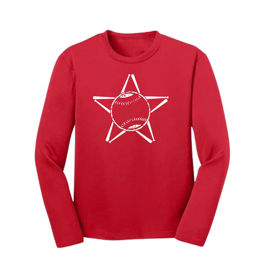 Baseball Star | Youth Long Sleeve Baseball Performance T-Shirts | 100% Polyester