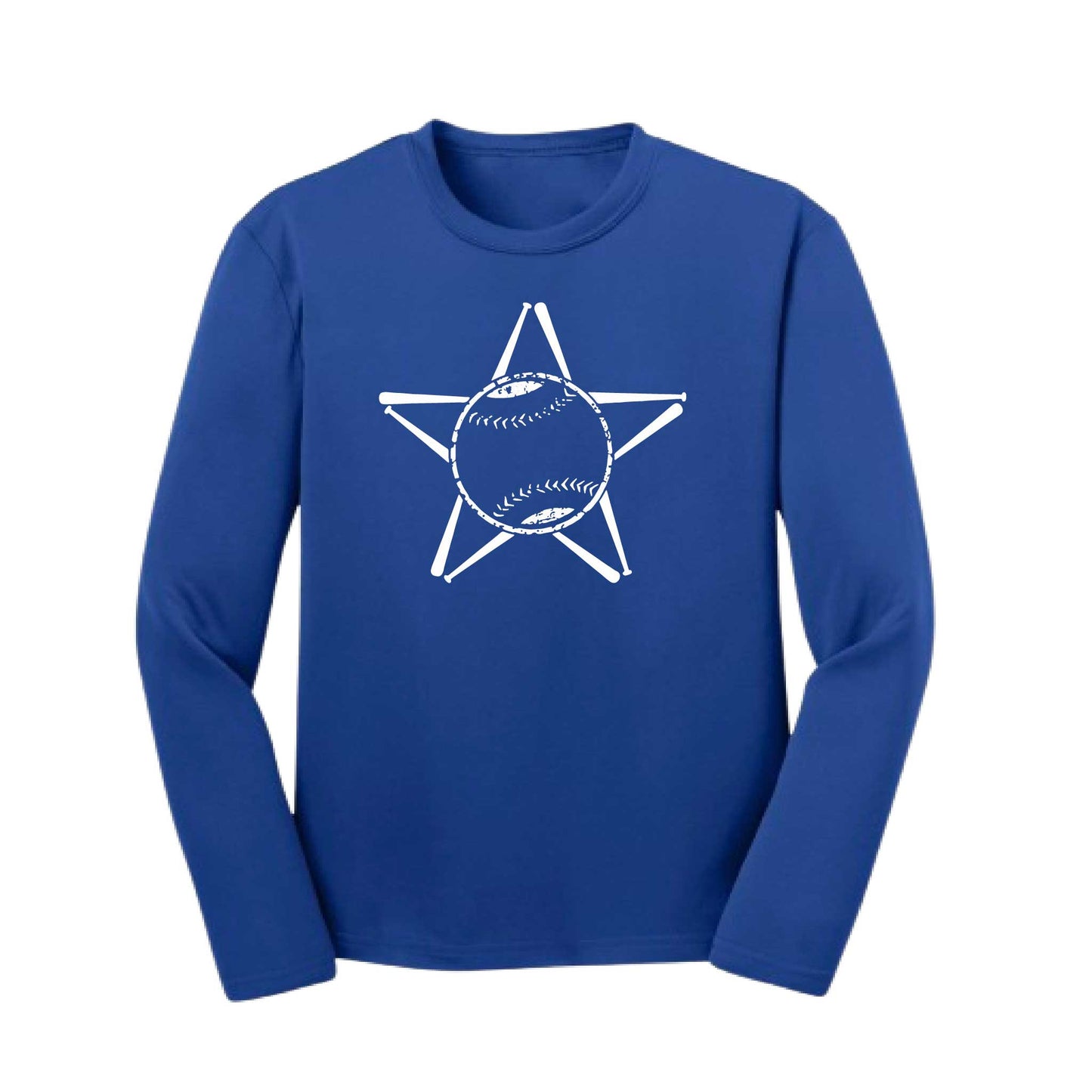 Baseball Star | Youth Long Sleeve Baseball Performance T-Shirts | 100% Polyester