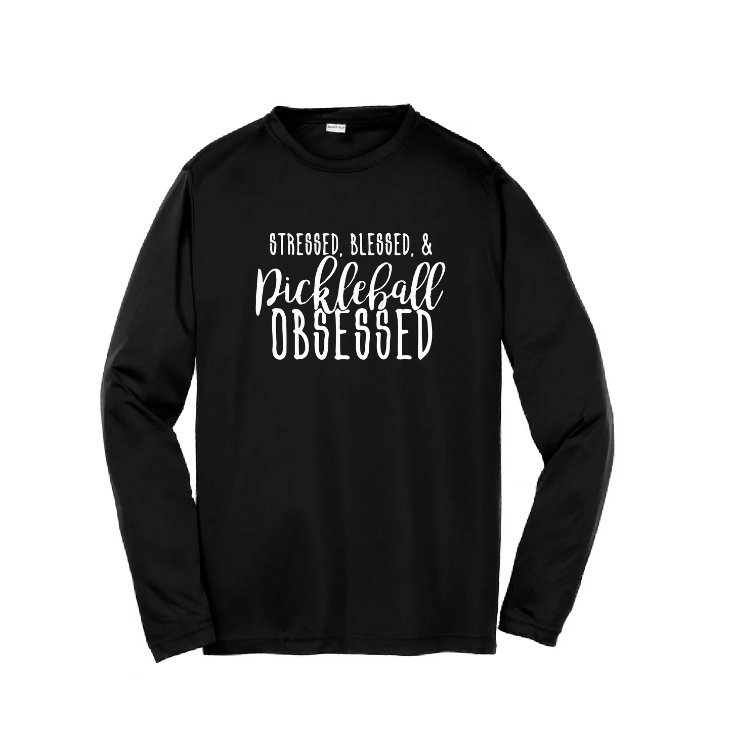 Stressed Blessed & Pickleball Obsessed | Youth Long Sleeve Pickleball Shirts | 100% Polyester