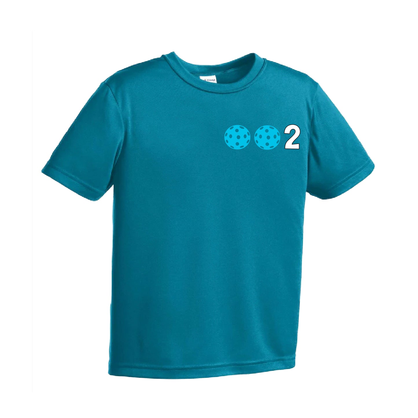 002 Pickleball (Ball Colors Cyan Red Orange) | Youth Short Sleeve Athletic Shirt | 100% Polyester