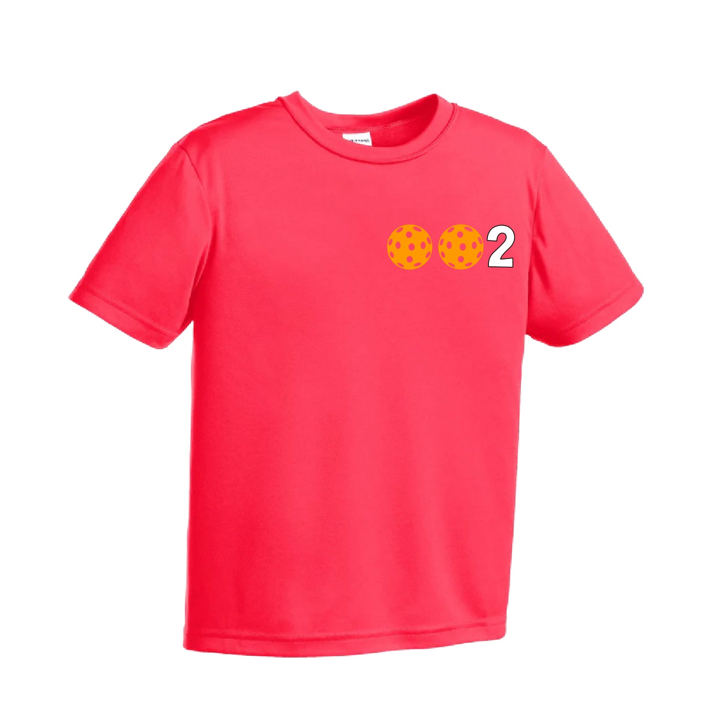 002 Pickleball (Ball Colors Cyan Red Orange) | Youth Short Sleeve Athletic Shirt | 100% Polyester