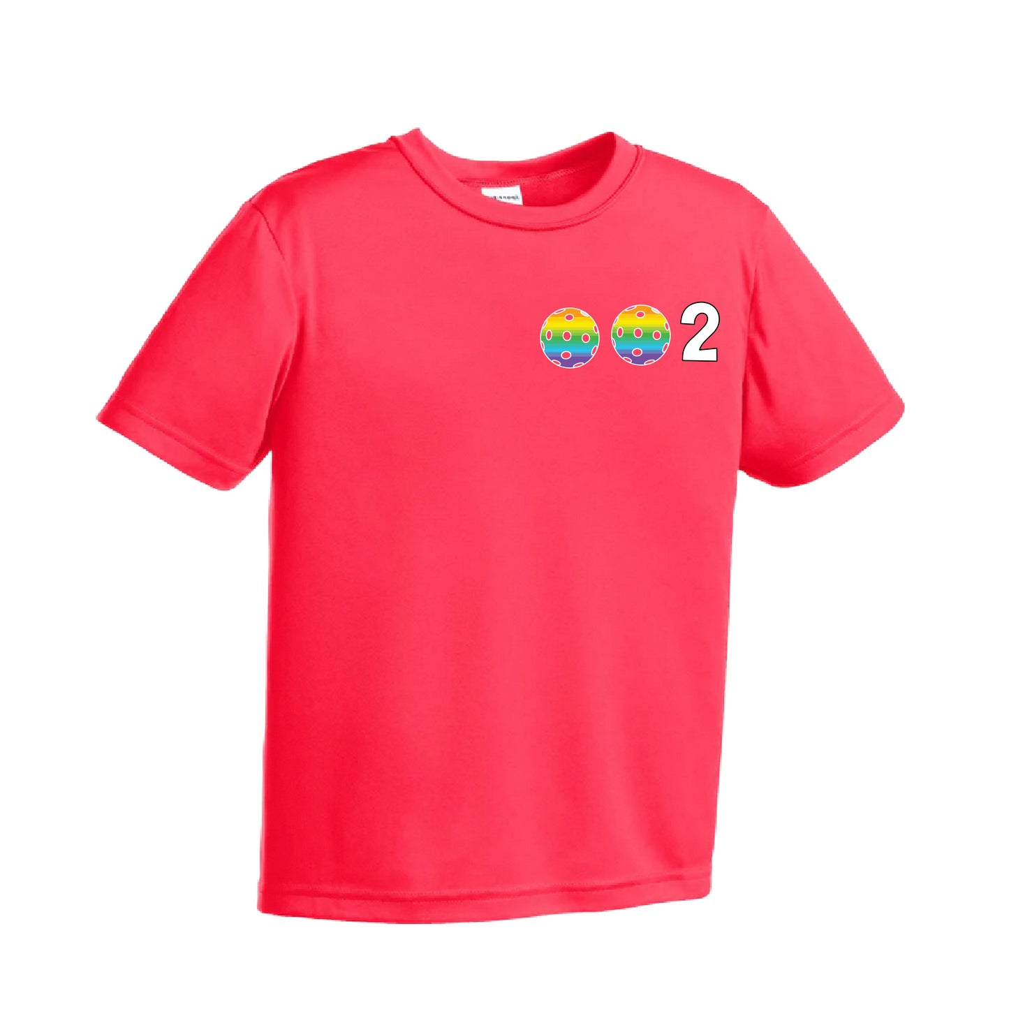 002 Pickleball (Colors Purple Rainbow Pink) | Youth Short Sleeve Athletic Shirt | 100% Polyester