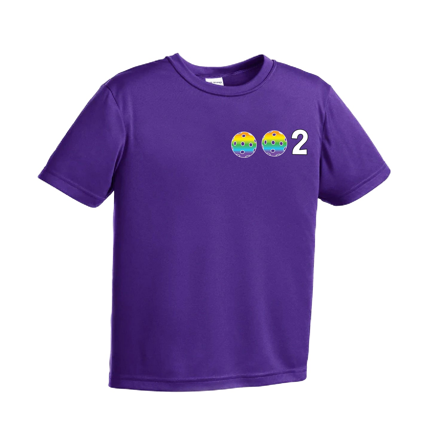 002 Pickleball (Colors Purple Rainbow Pink) | Youth Short Sleeve Athletic Shirt | 100% Polyester
