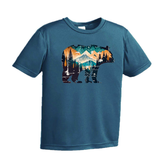 Bear Mountain | Youth Short Sleeve Camping T-Shirts | 100% Polyester