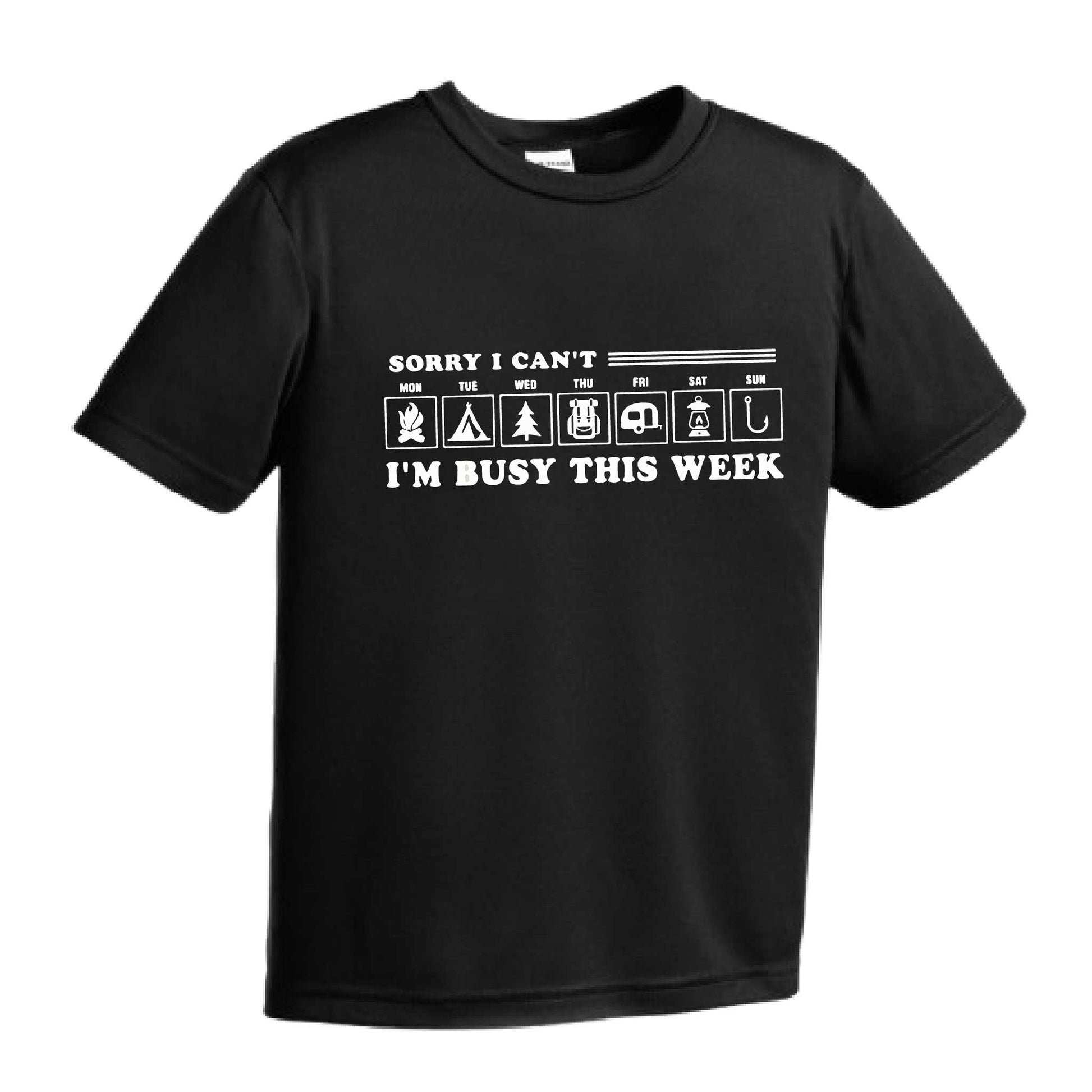 Sorry I Can't I'm Busy Camping This Week | Youth Short Sleeve Camping T-Shirts | 100% Polyester