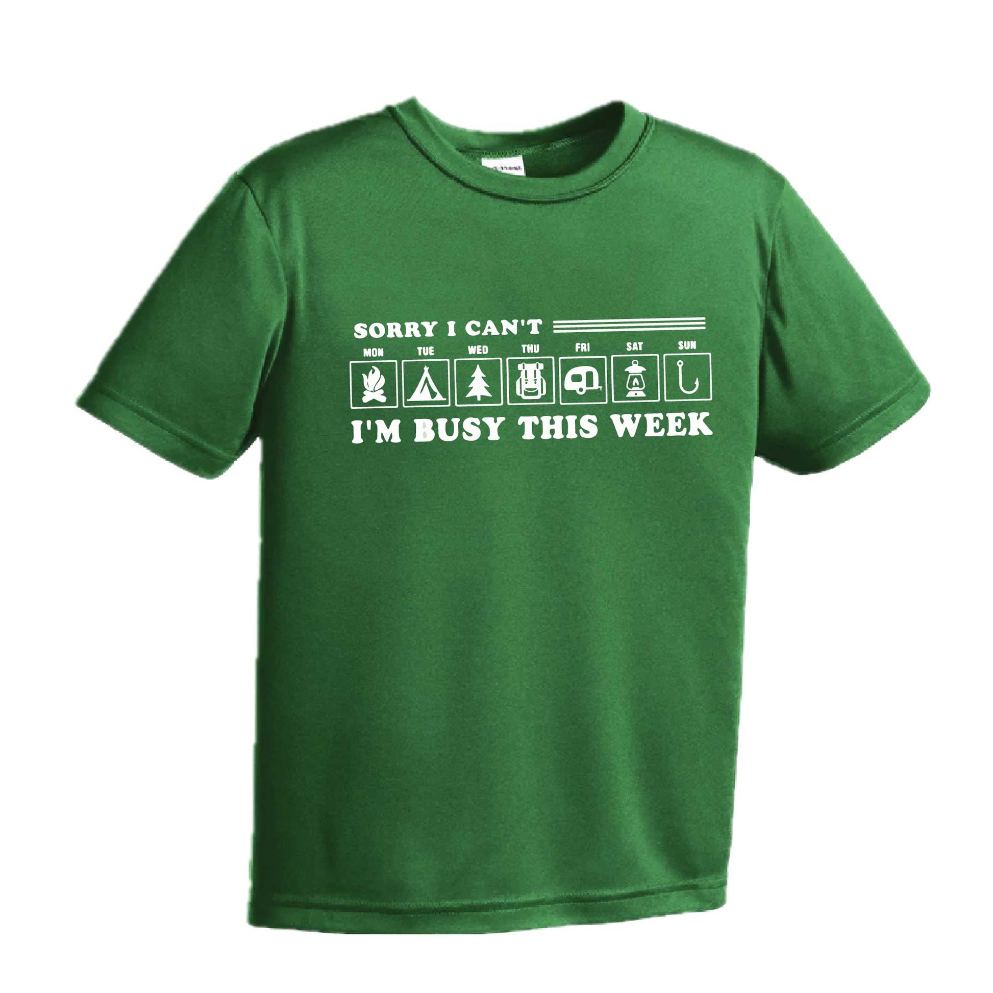 Sorry I Can't I'm Busy Camping This Week | Youth Short Sleeve Camping T-Shirts | 100% Polyester
