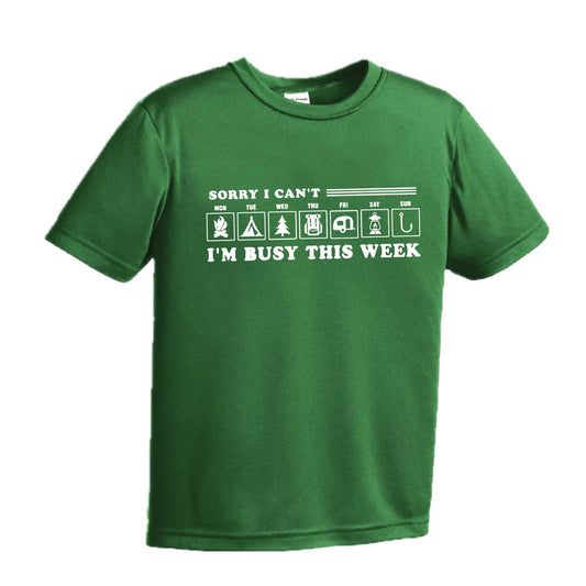 Sorry I Can't I'm Busy Camping This Week | Youth Short Sleeve Camping T-Shirts | 100% Polyester