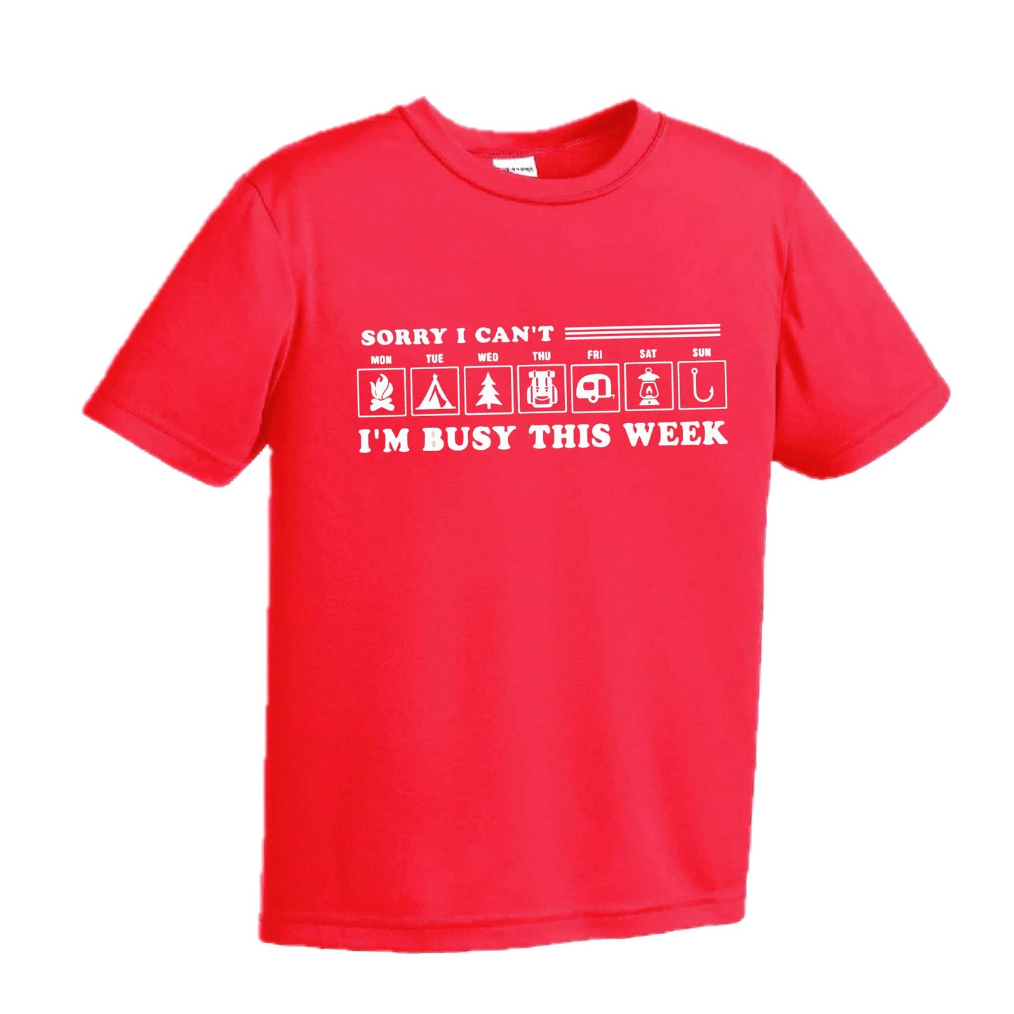 Sorry I Can't I'm Busy Camping This Week | Youth Short Sleeve Camping T-Shirts | 100% Polyester