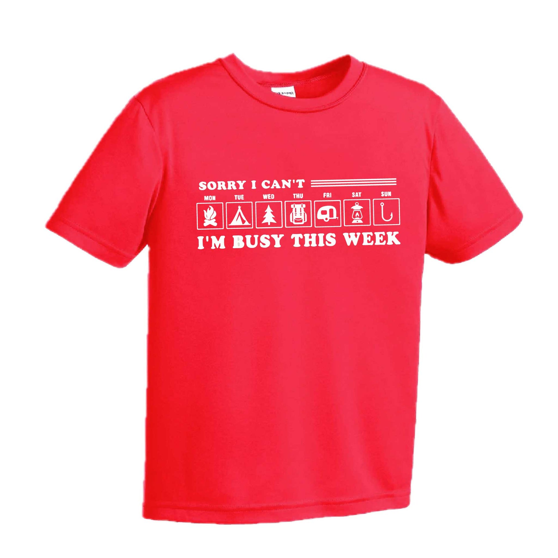 Sorry I Can't I'm Busy Camping This Week | Youth Short Sleeve Camping T-Shirts | 100% Polyester