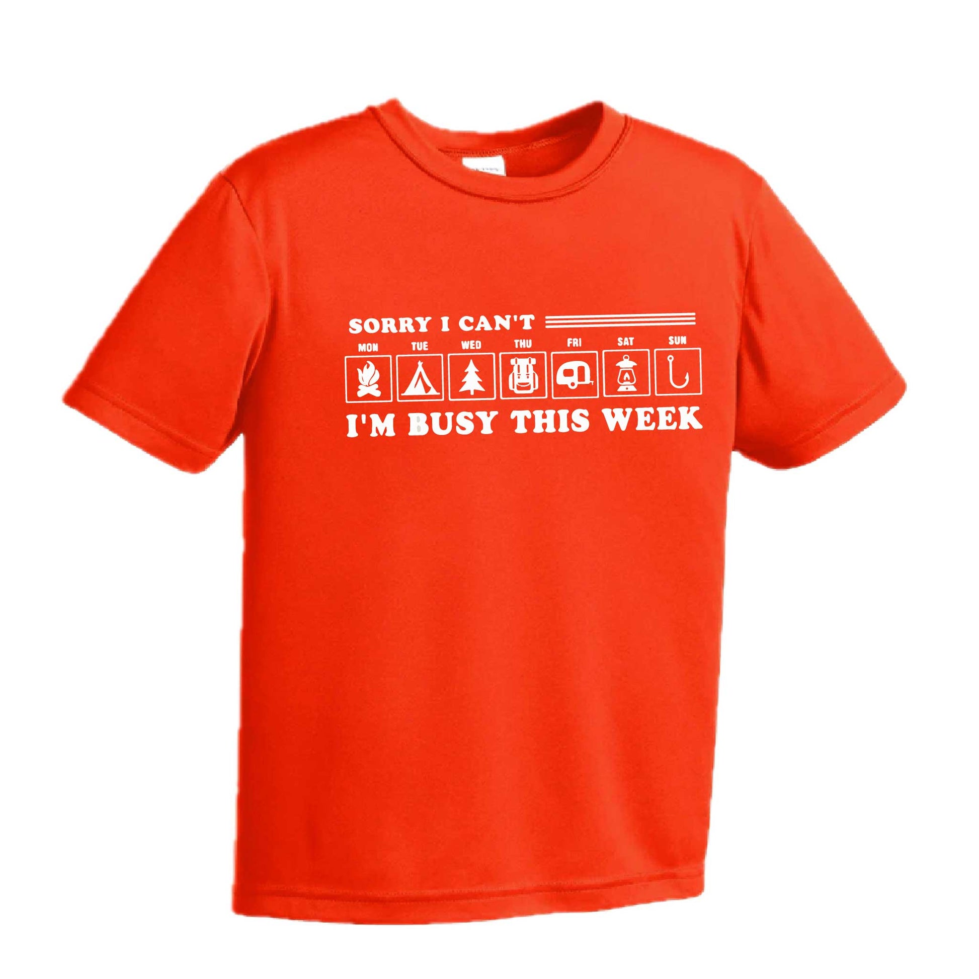 Sorry I Can't I'm Busy Camping This Week | Youth Short Sleeve Camping T-Shirts | 100% Polyester