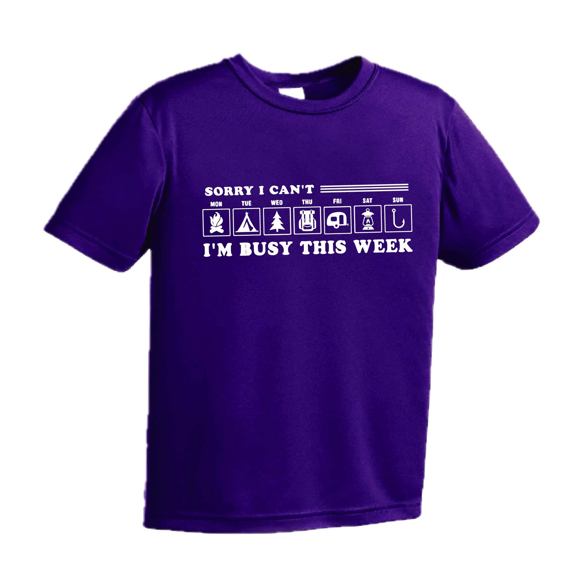 Sorry I Can't I'm Busy Camping This Week | Youth Short Sleeve Camping T-Shirts | 100% Polyester