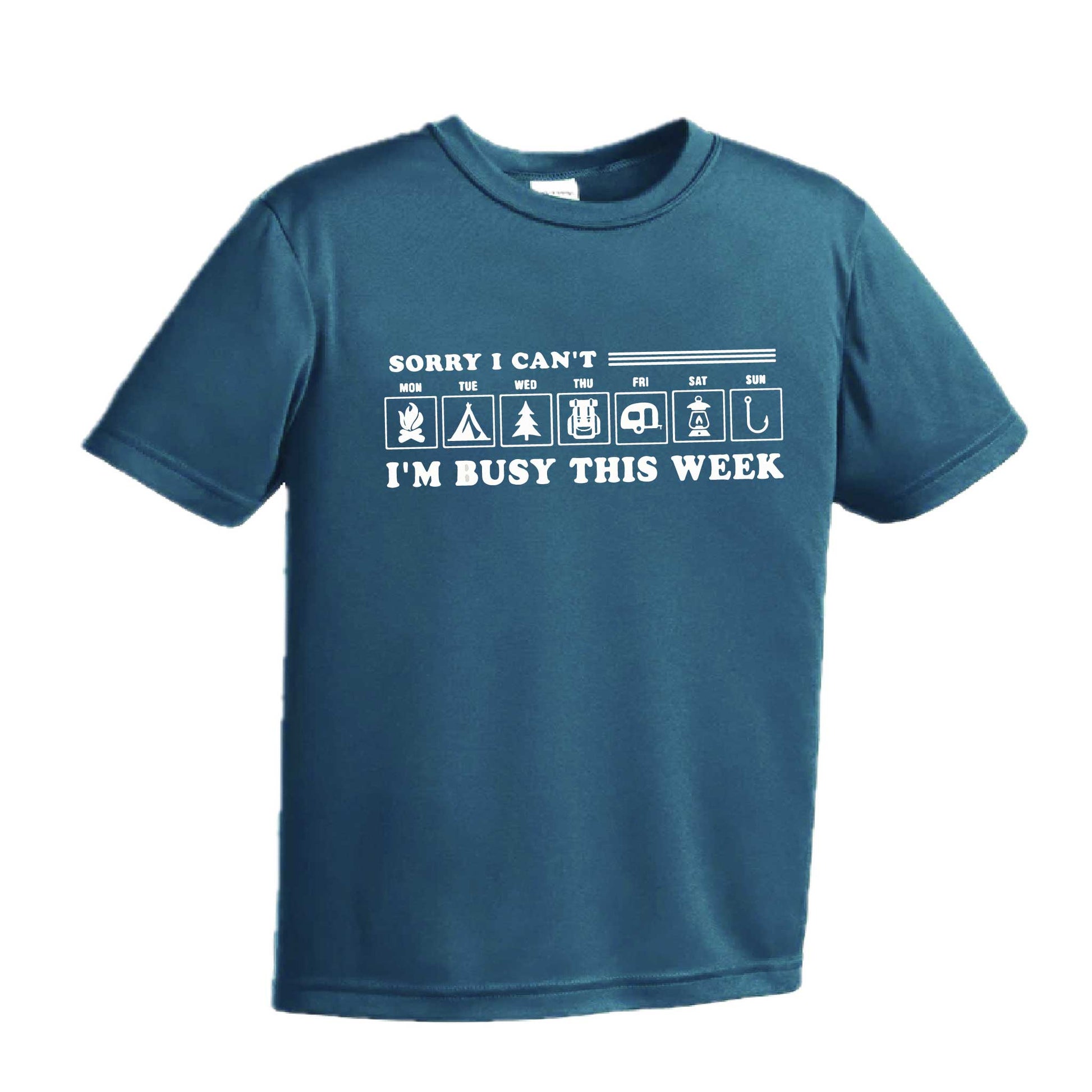 Sorry I Can't I'm Busy Camping This Week | Youth Short Sleeve Camping T-Shirts | 100% Polyester