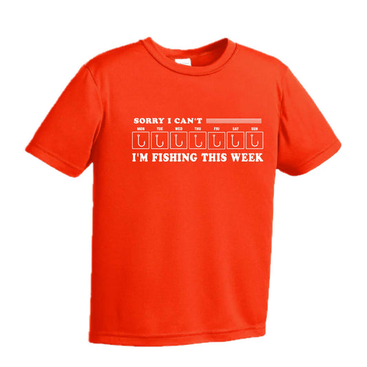 Sorry I Can't I'm Busy This Week Fishing | Youth Short Sleeve Camping T-Shirts | 100% Polyester