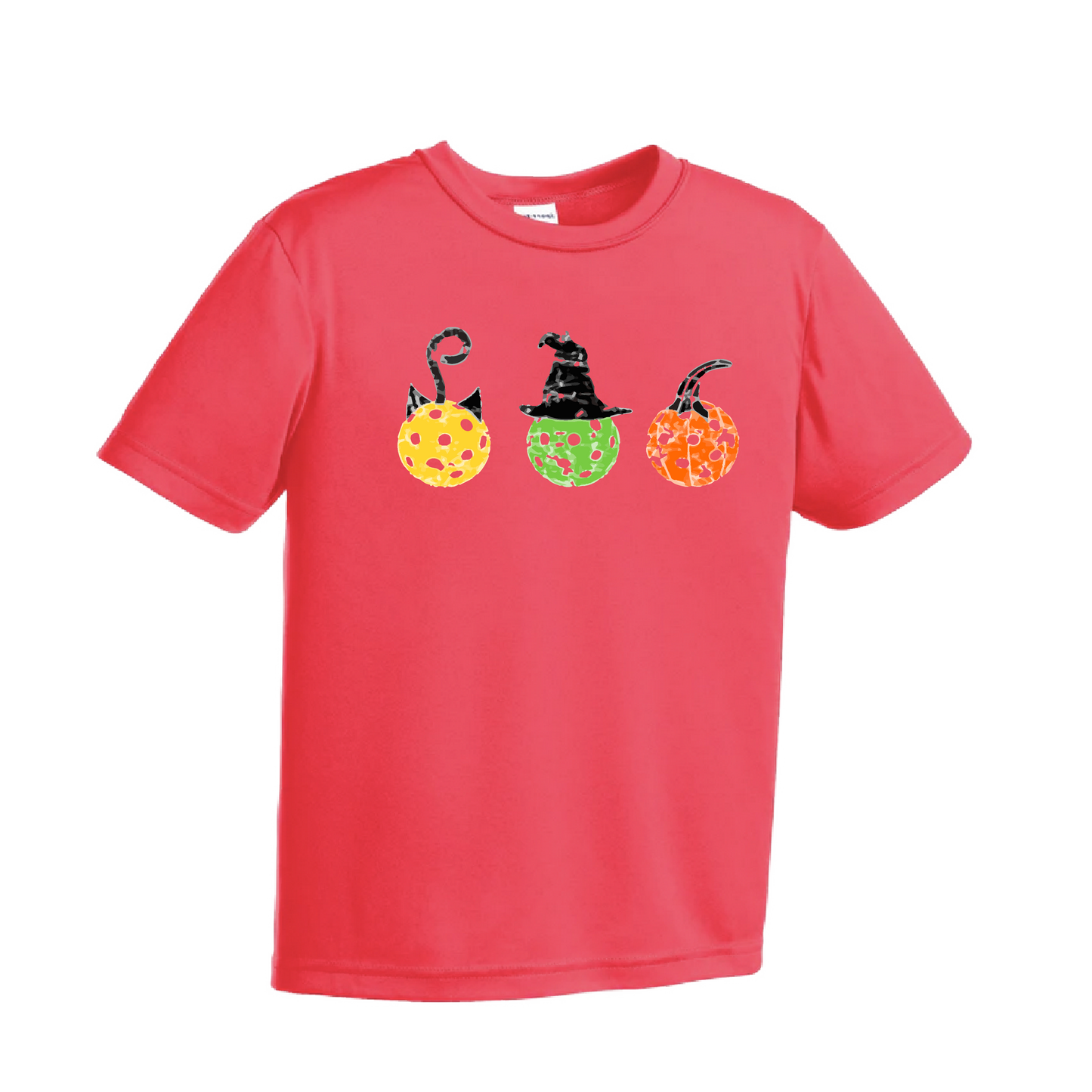 Cat Witch Pumpkin | Youth Short Sleeve Pickleball Shirts | 100% Polyester