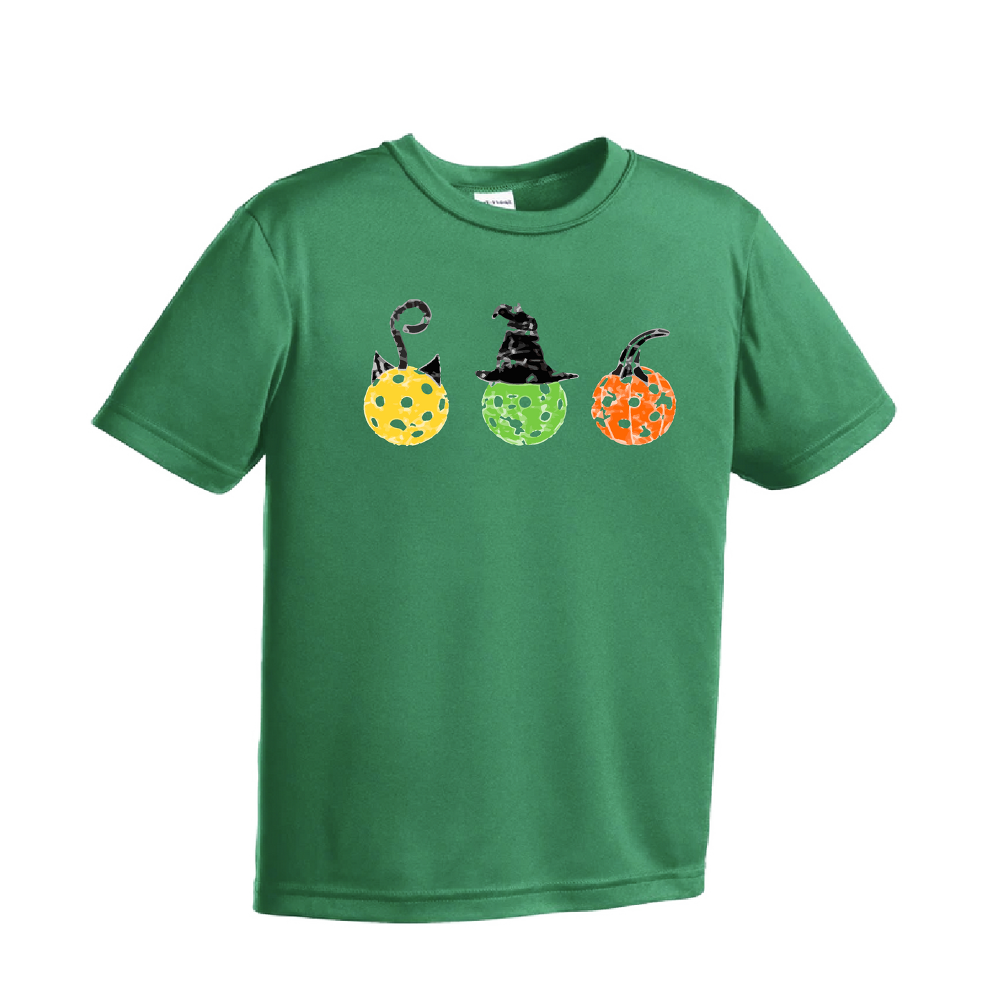 Cat Witch Pumpkin | Youth Short Sleeve Pickleball Shirts | 100% Polyester