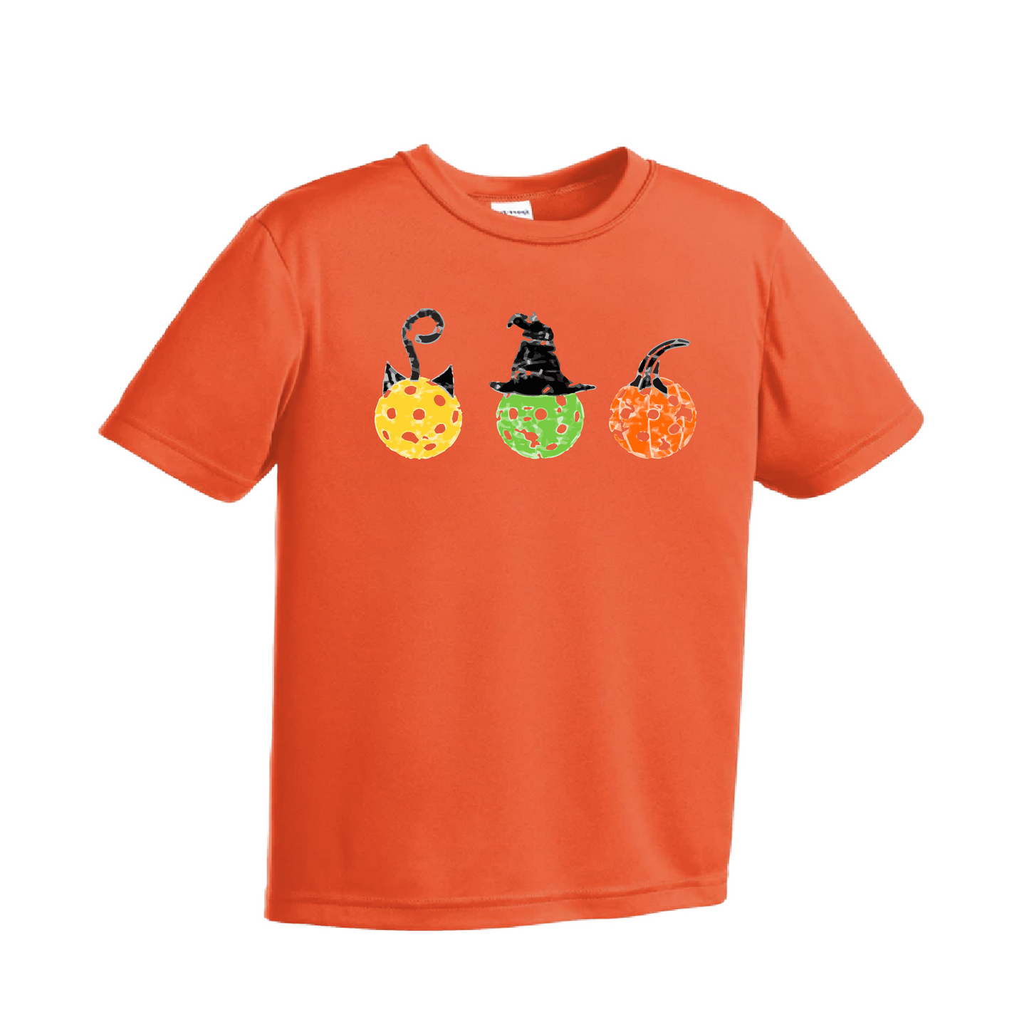 Cat Witch Pumpkin | Youth Short Sleeve Pickleball Shirts | 100% Polyester