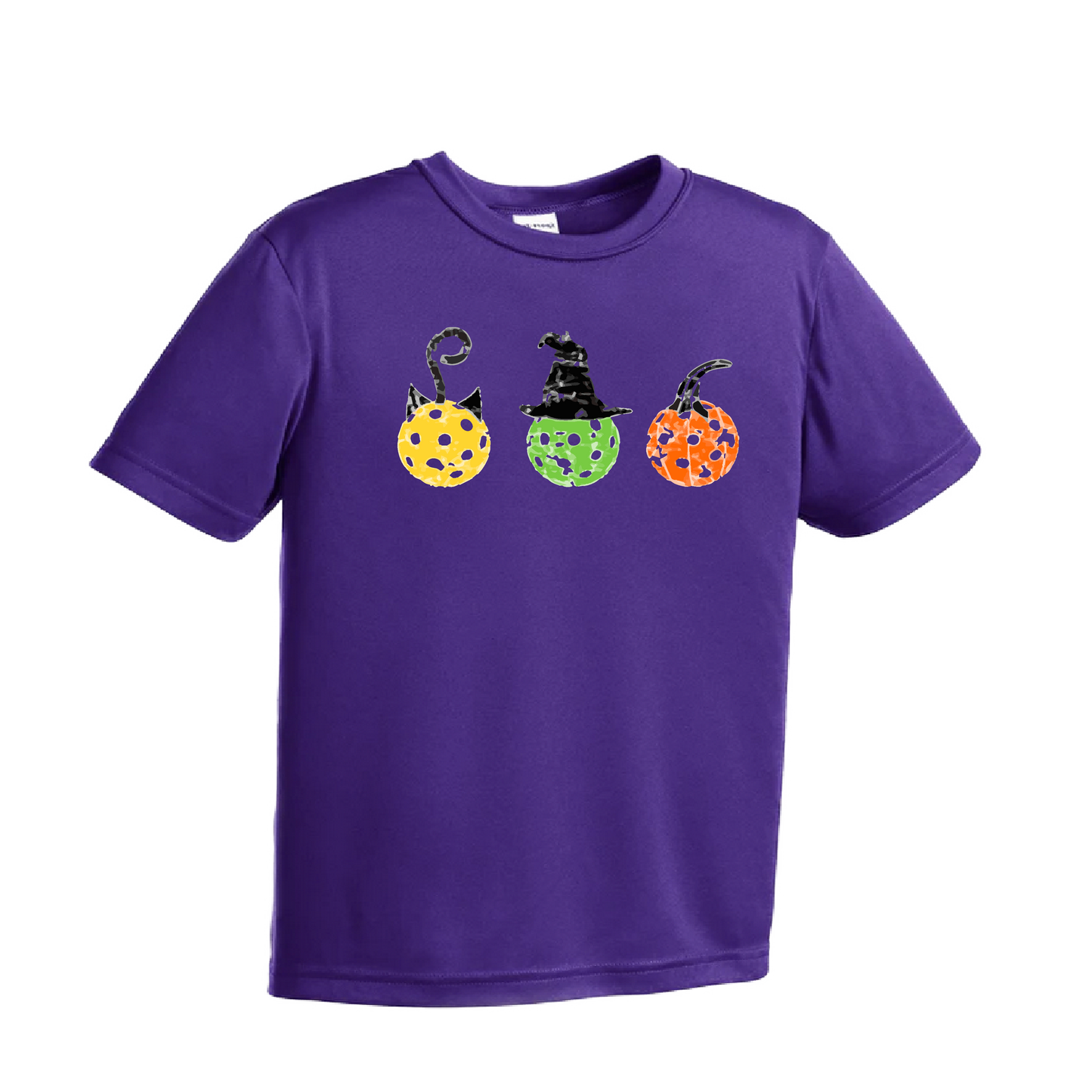 Cat Witch Pumpkin | Youth Short Sleeve Pickleball Shirts | 100% Polyester