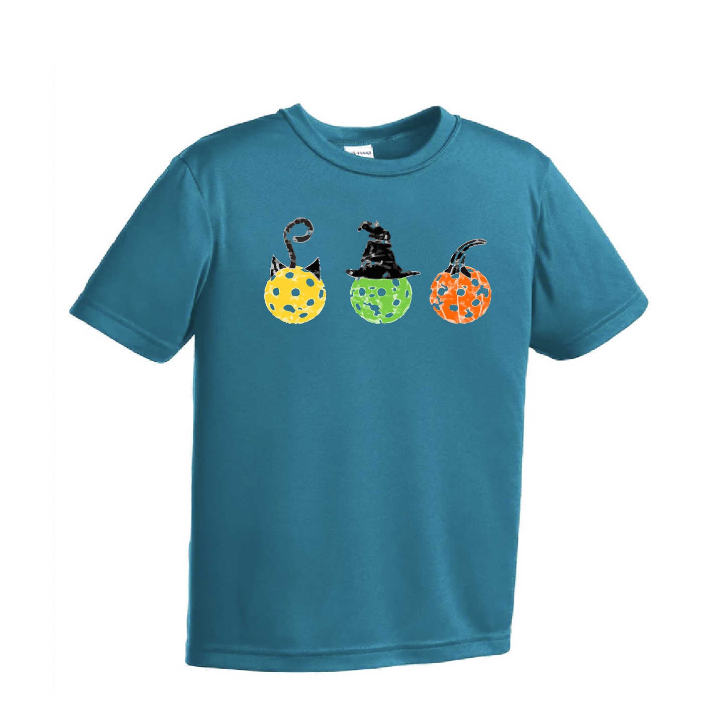 Cat Witch Pumpkin | Youth Short Sleeve Pickleball Shirts | 100% Polyester