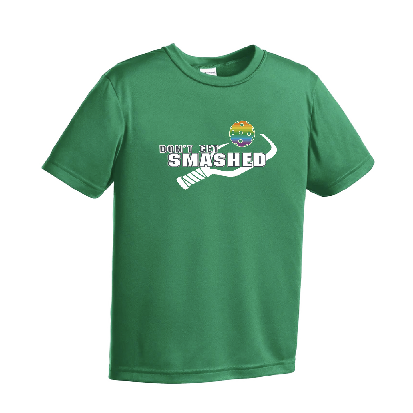 Don't Get Smashed (Red Green Rainbow Pickleball Colors) | Youth Short Sleeve Pickleball Shirts | 100% Polyester