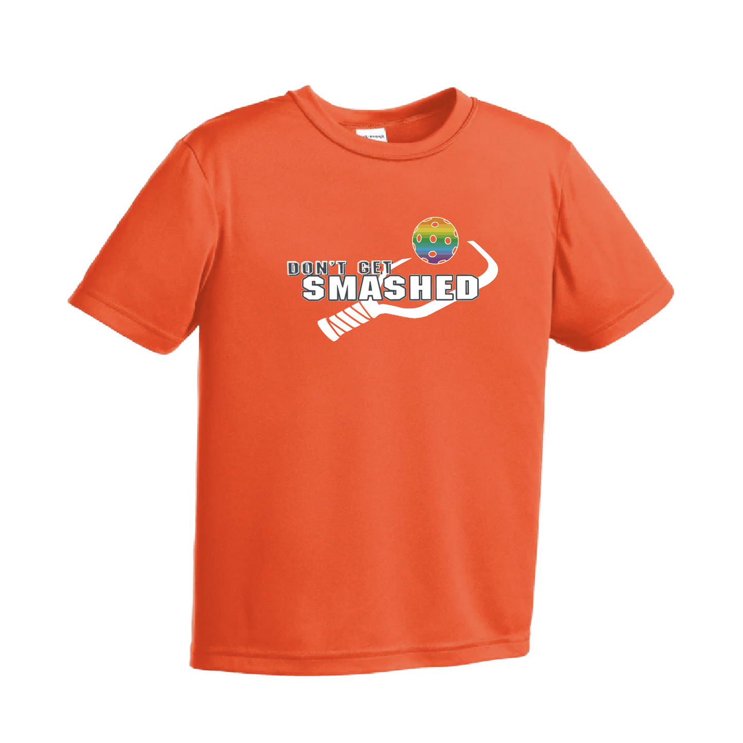 Don't Get Smashed (Red Green Rainbow Pickleball Colors) | Youth Short Sleeve Athletic Shirt | 100% Polyester