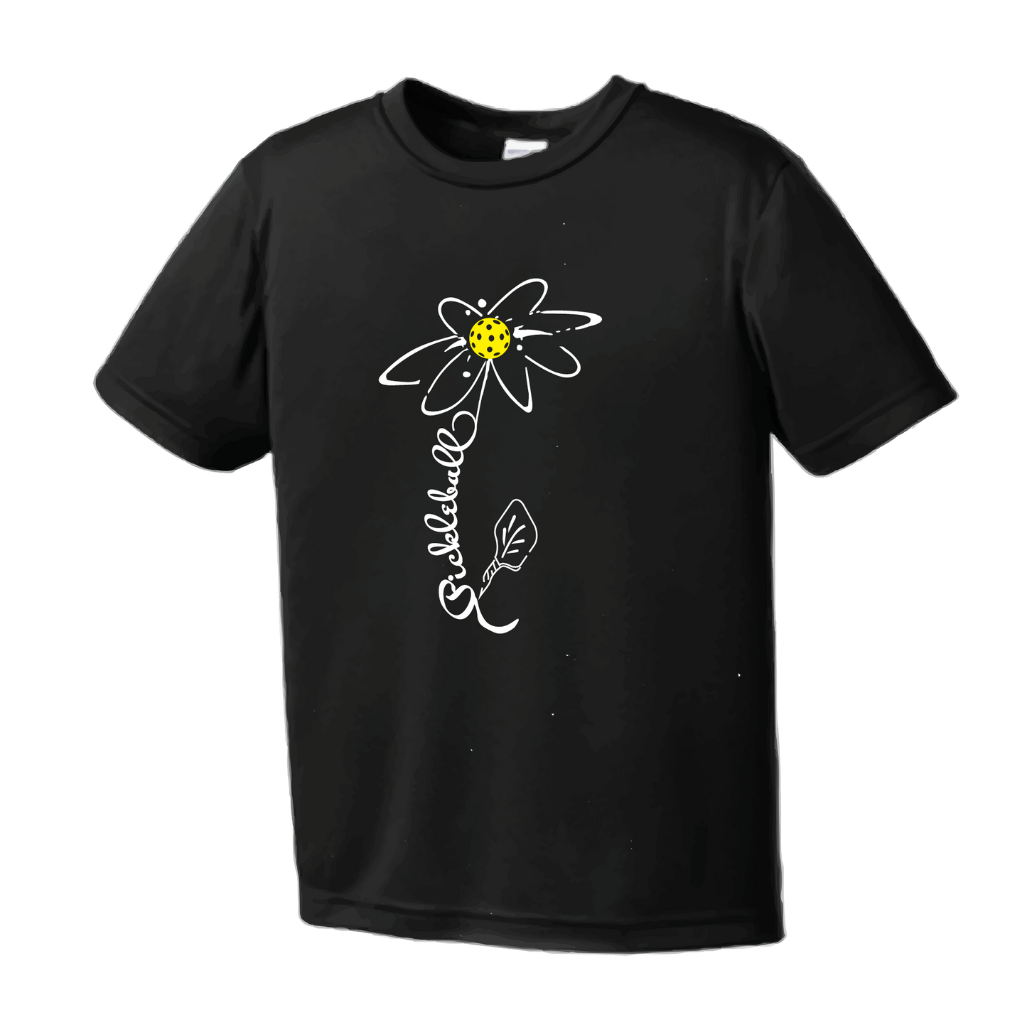 Pickleball Flower (White Yellow) | Youth Short Sleeve Pickleball Shirts | 100% PolyesterPickleball Flower (White Yellow)