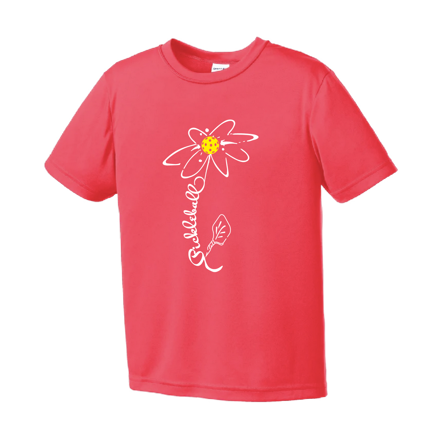 Pickleball Flower (White Yellow) | Youth Short Sleeve Pickleball Shirts | 100% PolyesterPickleball Flower (White Yellow)