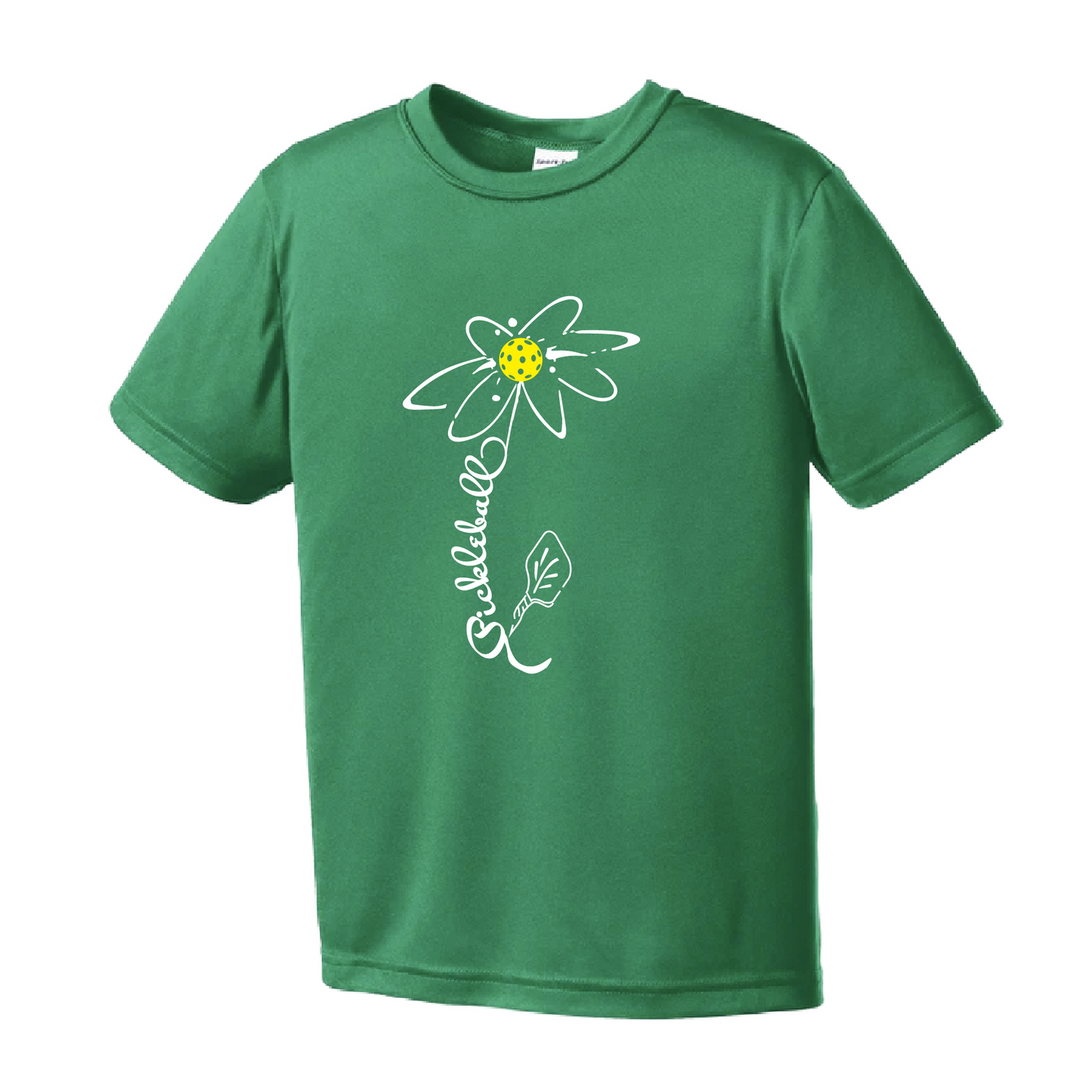 Pickleball Flower (White Yellow) | Youth Short Sleeve Pickleball Shirts | 100% PolyesterPickleball Flower (White Yellow)