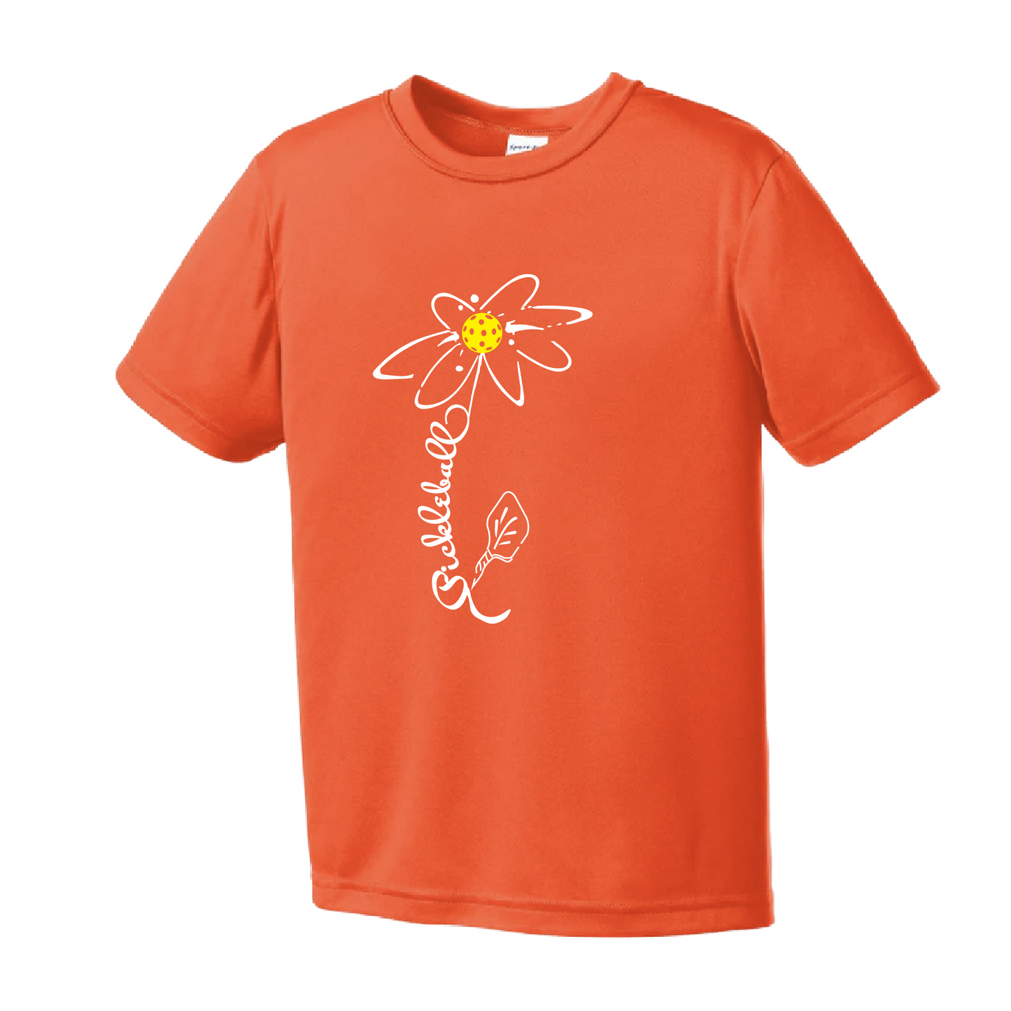 Pickleball Flower (White Yellow) | Youth Short Sleeve Pickleball Shirts | 100% PolyesterPickleball Flower (White Yellow)