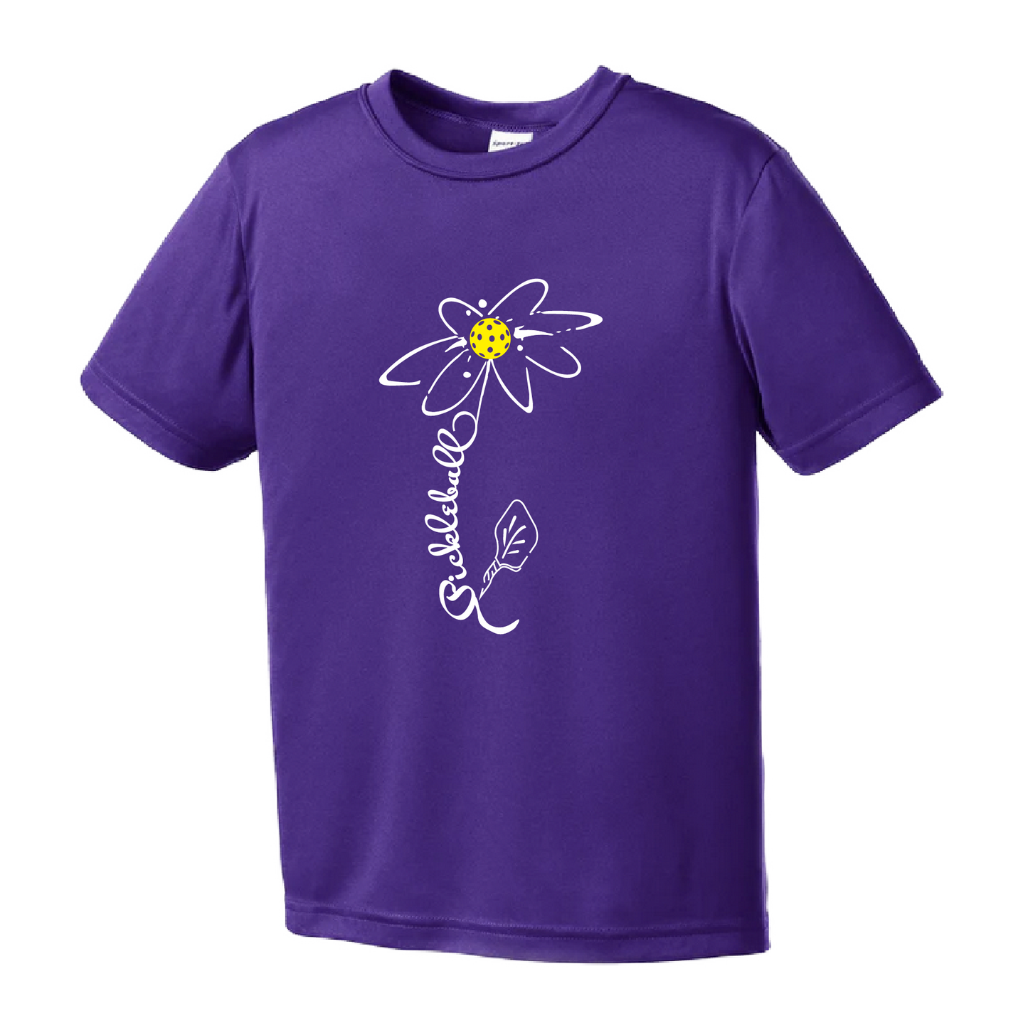 Pickleball Flower (White Yellow) | Youth Short Sleeve Pickleball Shirts | 100% PolyesterPickleball Flower (White Yellow)