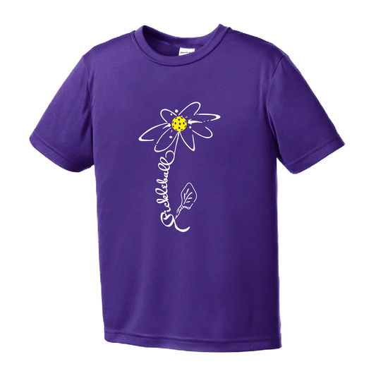 Pickleball Flower (White Yellow) | Youth Short Sleeve Pickleball Shirts | 100% PolyesterPickleball Flower (White Yellow)