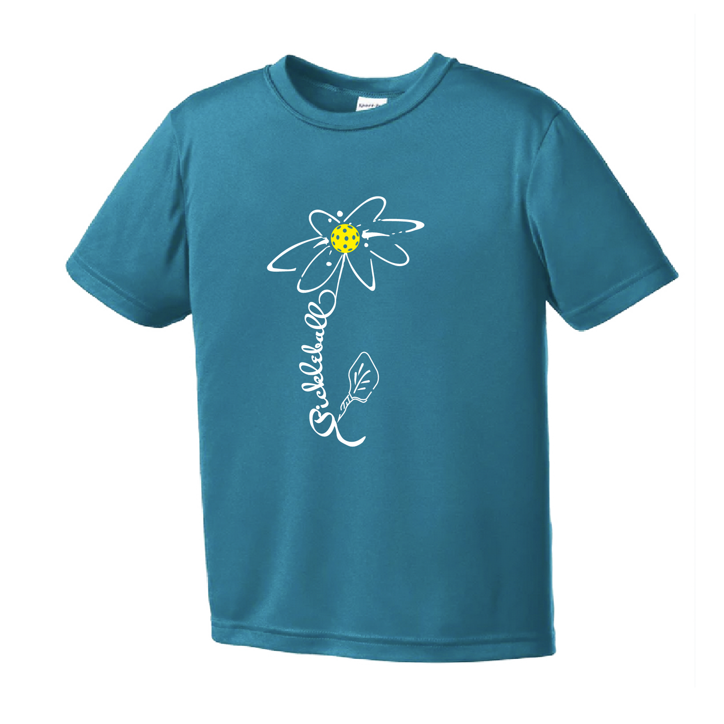 Pickleball Flower (White Yellow) | Youth Short Sleeve Pickleball Shirts | 100% PolyesterPickleball Flower (White Yellow)