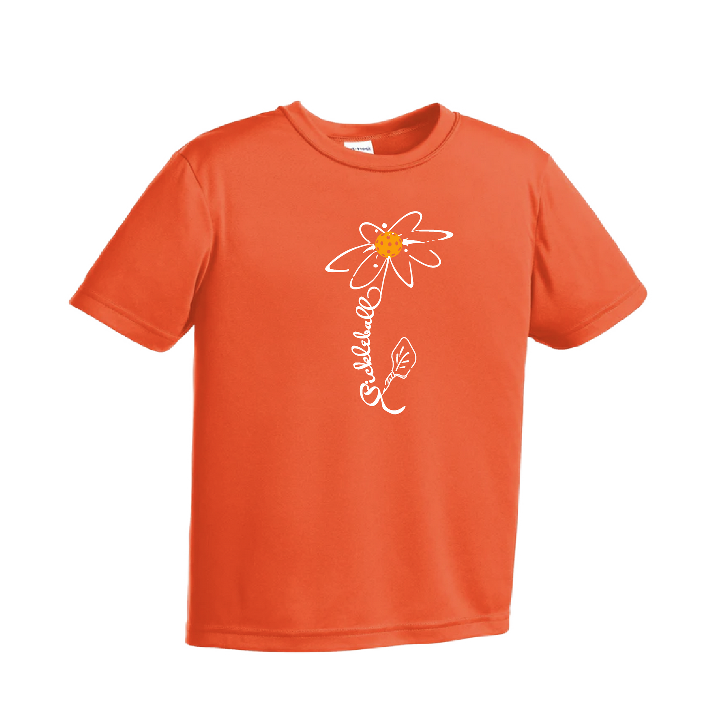 Pickleball Flower (Cyan Green Orange) | Youth Short Sleeve Pickleball Shirts | 100% Polyester