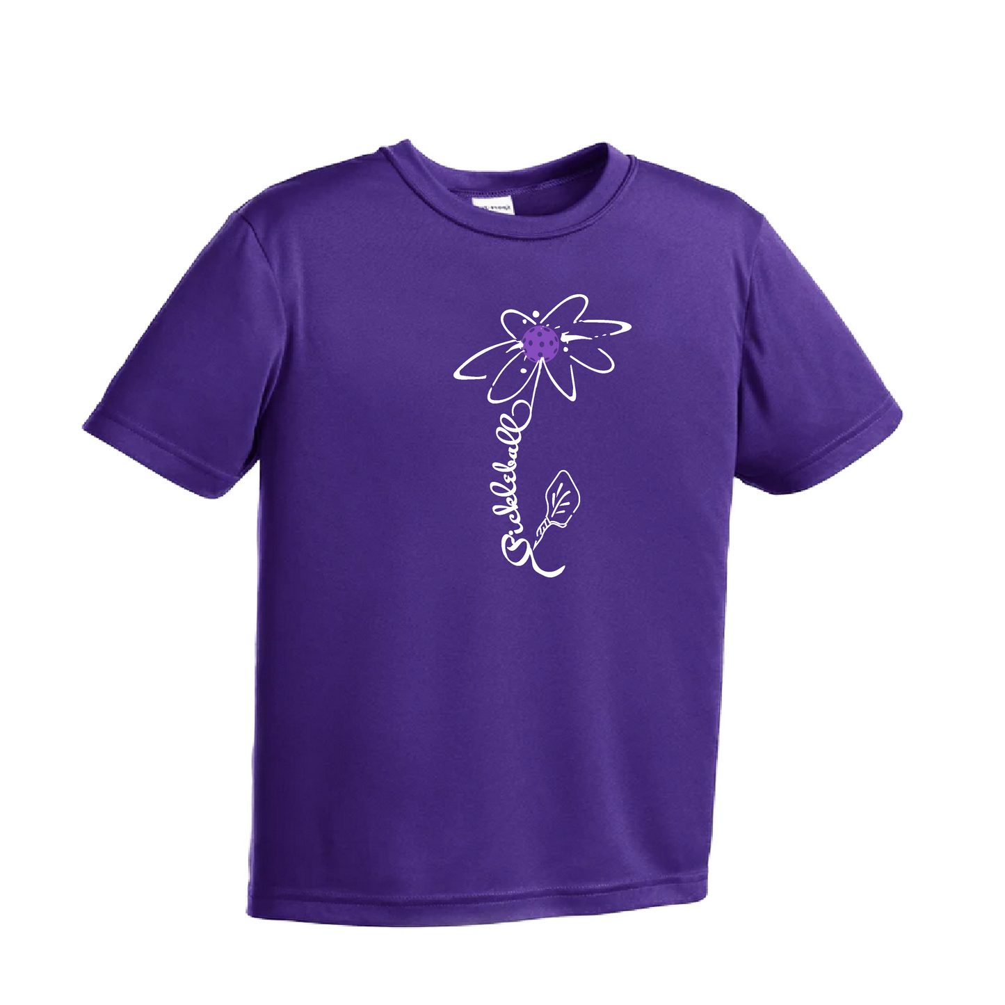 Pickleball Flower (Pink Purple Rainbow) | Youth Short Sleeve Pickleball Shirts | 100% Polyester