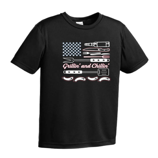 Grillin' and Chillin' | Youth Short Sleeve Camping T-Shirts | 100% Polyester