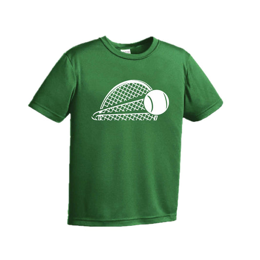 Tennis Half Racquet | Youth Short Sleeve Tennis Performance T-Shirts | 100% Polyester