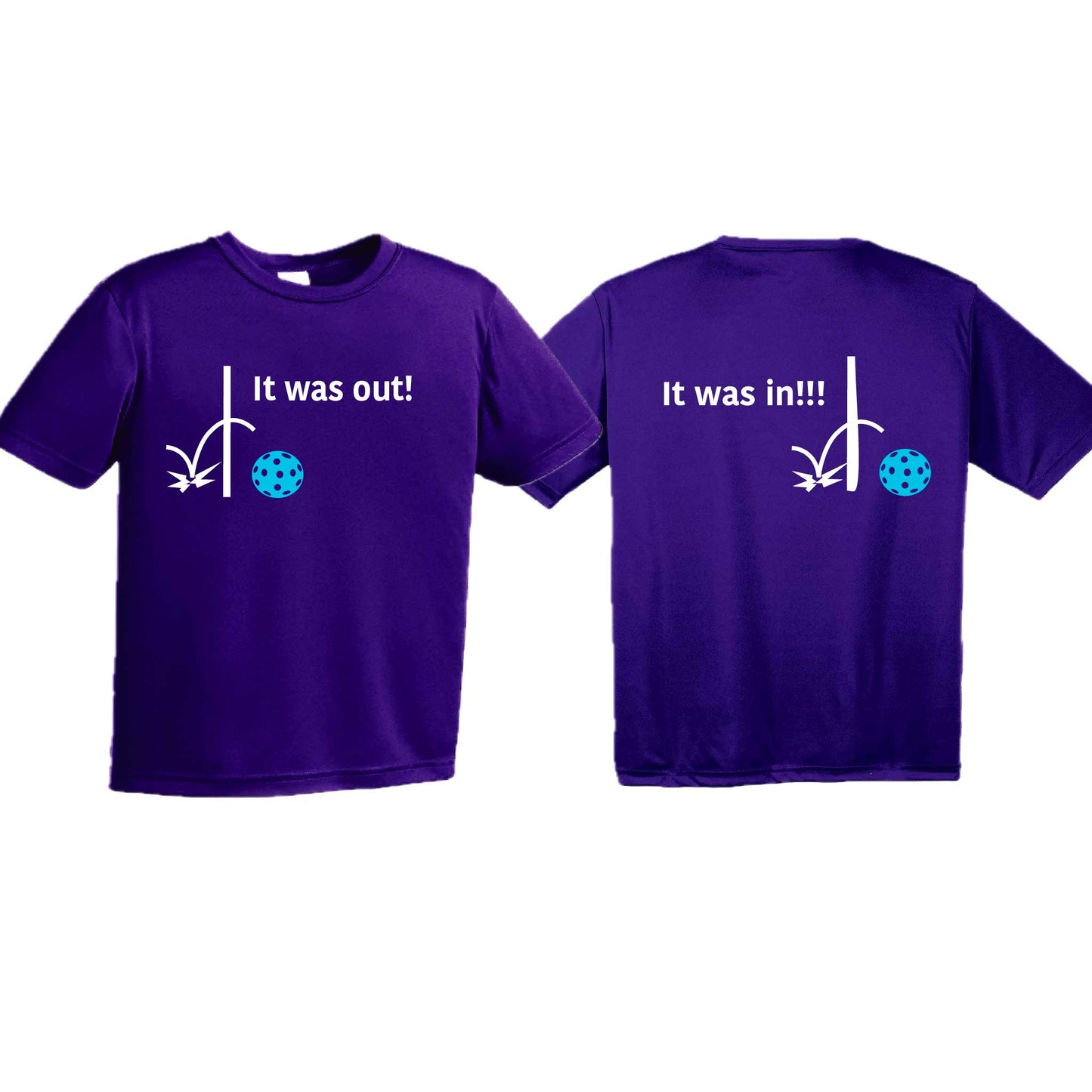 It Was Out! It Was In! (Pickleballs Cyan Green Orange) | Youth Short Sleeve Pickleball T-Shirts | 100% Polyester
