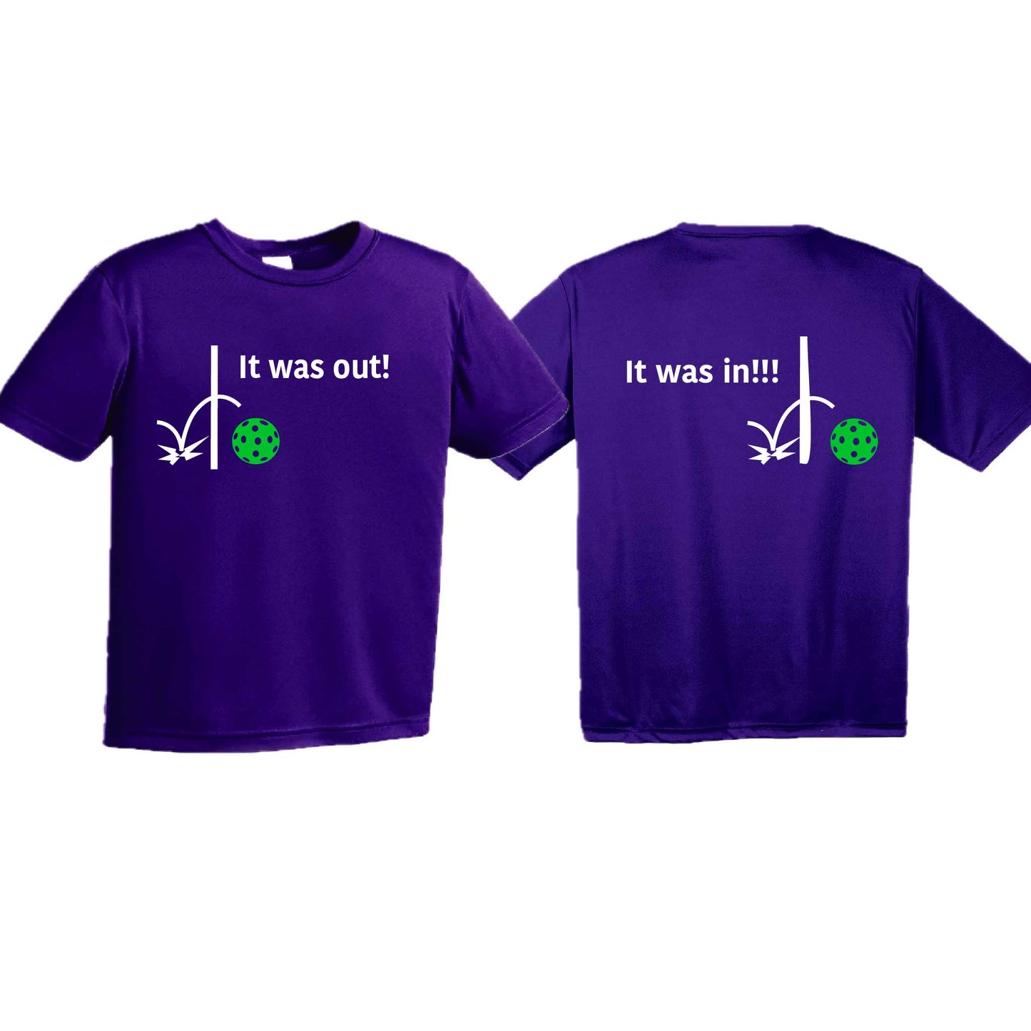 It Was Out! It Was In! (Pickleballs Cyan Green Orange) | Youth Short Sleeve Pickleball T-Shirts | 100% Polyester